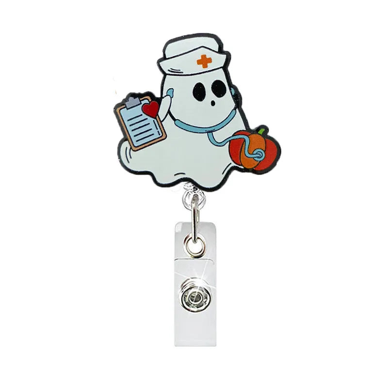 badge reel medical ghost. Retractable  with alligator clip.