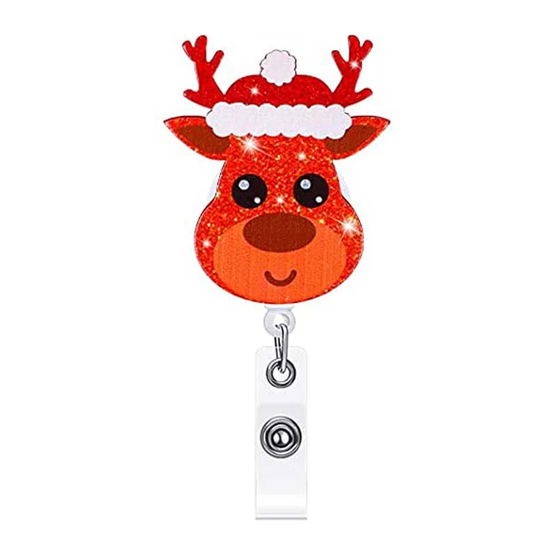 badge reel reindeer. Retractable  with alligator clip.