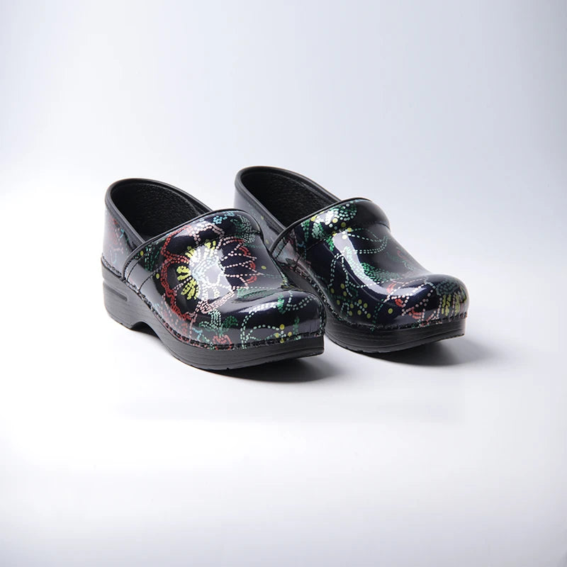 Women Slip-On Clogs - Floral Bursts Design