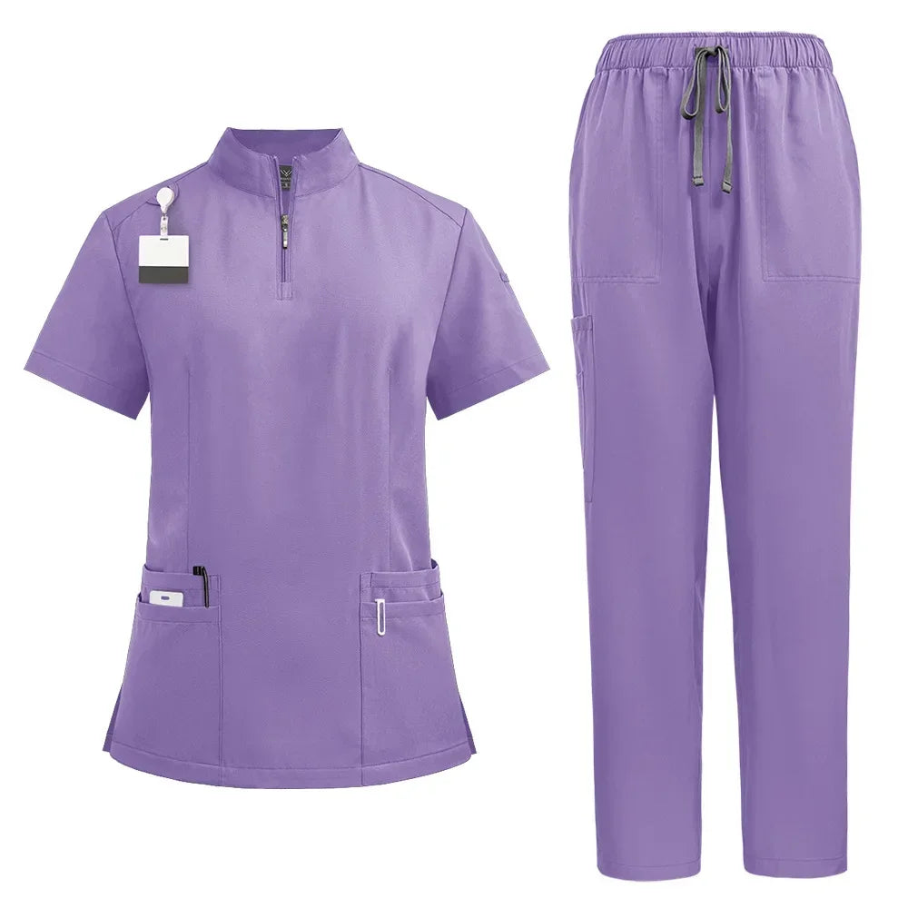 Zipper Top & Slim Pant Scrub Set Women S-XXL