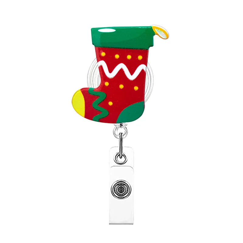 badge reel christmas stocking. Retractable, alligator clip.