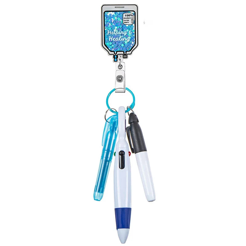 badge reel "Helping & Healing" with pen set - highlighter, pen, permanent marker