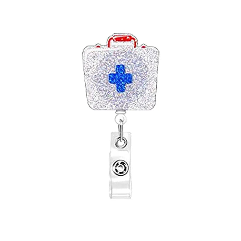 badge reel glittery medical suitcase with retractable cord with clasp