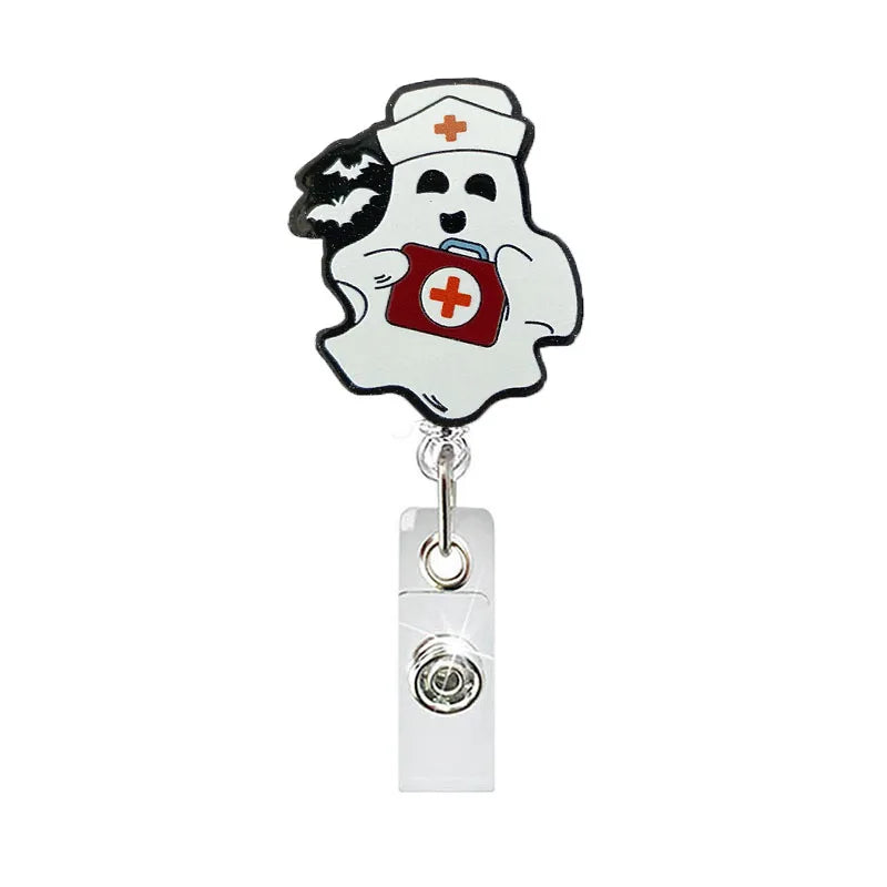 badge reel medical ghost. Retractable  with alligator clip.