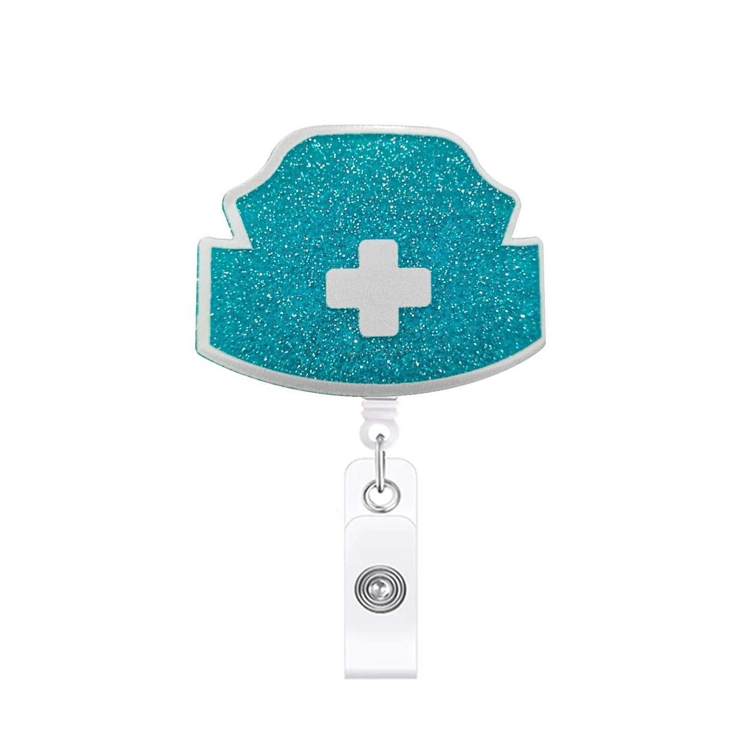 badge reel glittery healthcare hat with retractable cord with clasp