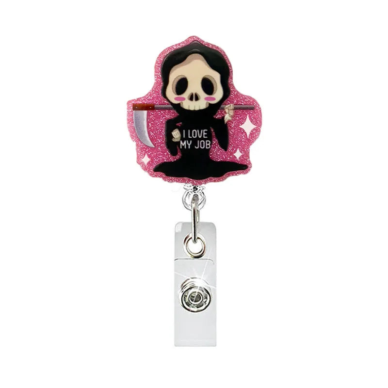 badge reel reaper with "i love my job". Retractable  with alligator clip.