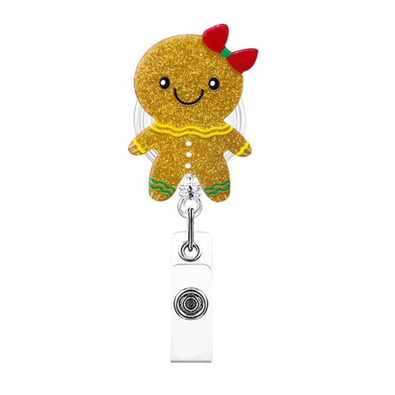 badge reel gingerbread man cookie. Retractable, alligator clip.