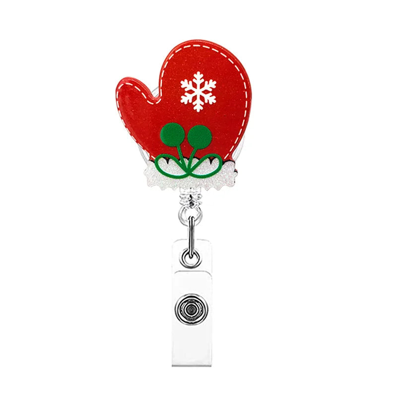 badge reel christmas mitt. Retractable, alligator clip.