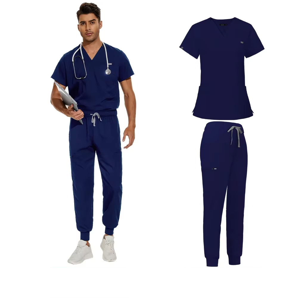 men's scrub set - v-neck scrub top & jogger-style pants navy blue